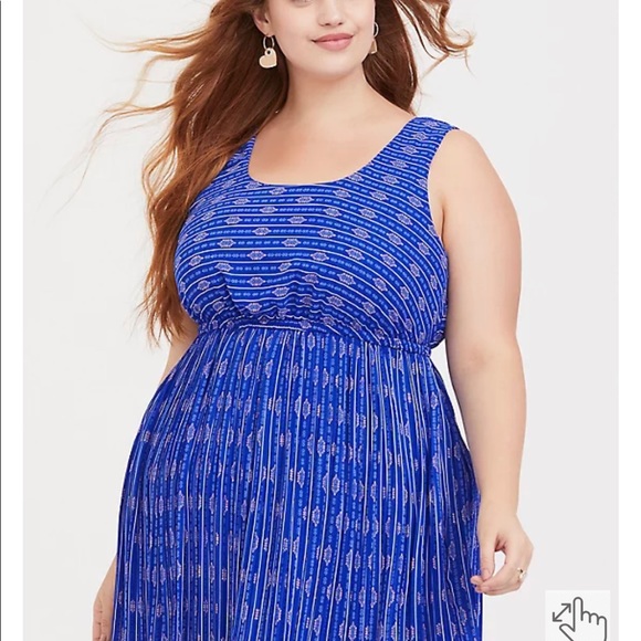 Torrid Cobalt/ ELECTRIC BLUE MEDALLION CHIFFON PLEATED MIDI DRESS 2X 18/20 used - Picture 1 of 5